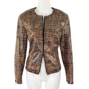 Joseph Ribkoff brown faux leather suede double zipper jacket